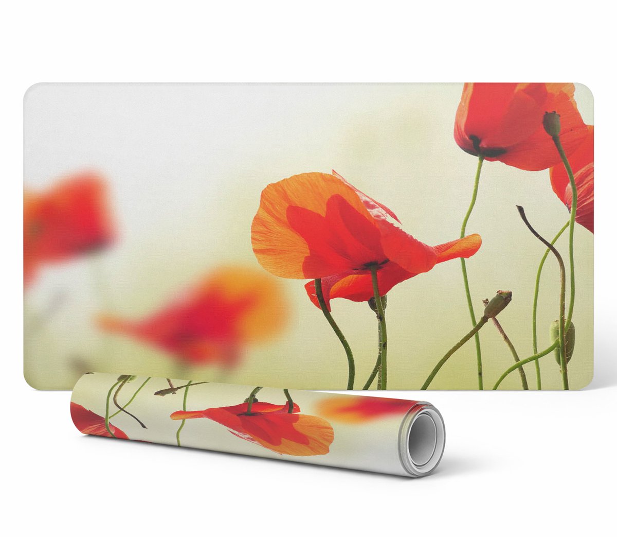 Antislip gaming bureaumat van vinyl met bloemen in de wind, 90x45 cm