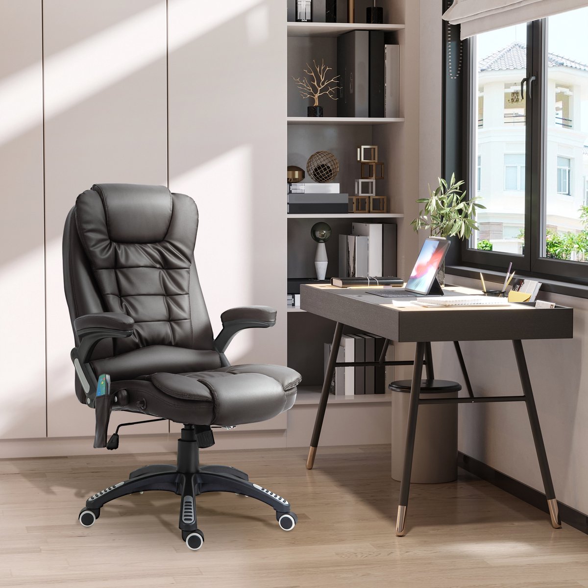 MODFU Bureaustoel - Met 6-Punts Trilmassage En Warmtefunctie - Ergonomisch - Voor Kantoor - Kunstleer - Bruin