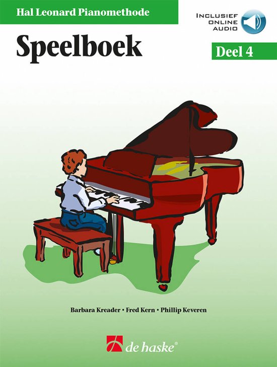 Un garçon joue sur un piano à queue rouge brillant. "Méthode de piano Hal Leonard Livre de jeux, Volume 4".