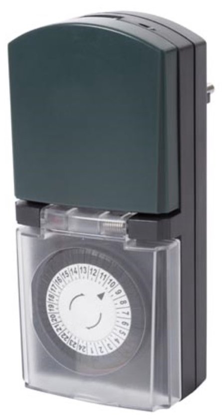 Perel Analoge timer, mechanisch, 230 V, 16 A, 3680 W, IP44, voor gebruik buitenshuis, Franse aarding type E, zwart