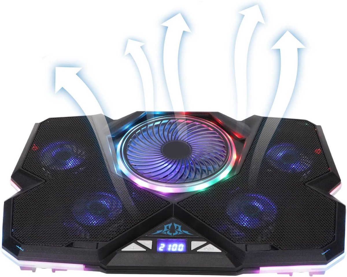 Krachtige Laptop Koeler met RGB Verlichting en LED Display voor Laptops 12"-17.3"