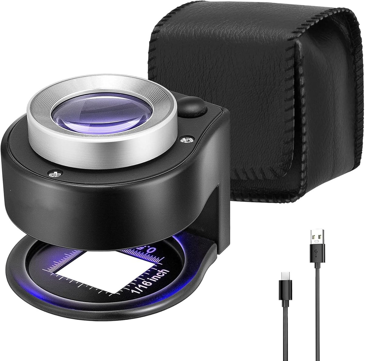 Sieradenvergrootglas, USB-oplaadbaar 30x vergrootglas, oogvergrootglas, naaivergrootglas, geschikt voor textiel, optische sieradengereedschappen, munten, bankbiljetten en postzegels.