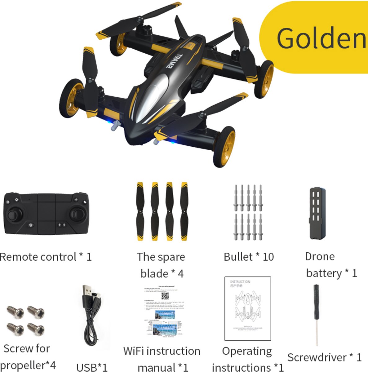 RC Drone Auto 2-in-1 - Vlieg & Rijd - 360° Flip - 7.6V Batterij - WiFi FPV - Oplaadbaar Speelgoed