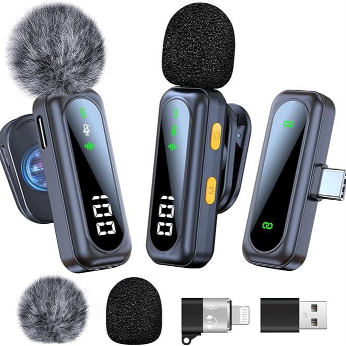 QTTVBTNA -Draadloze Lavalier Microfoon Set - Mini Microfoon Voor Smartphones - Lavalier - Windshields - Dasspeld - Lange Batterij - USB-C/Lightning - Plug & Play