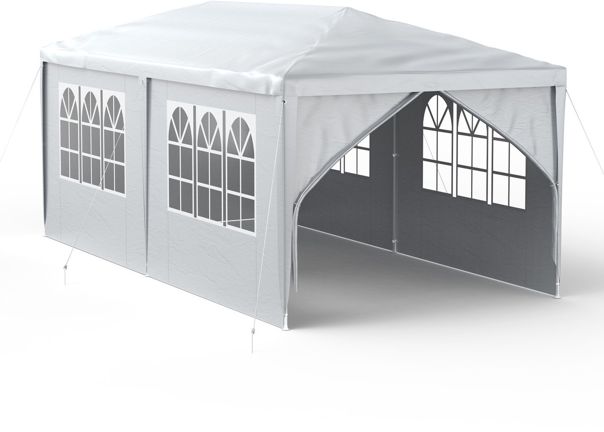 Paviljoen 3x6m - Partytent - Met Zijwanden En Vensters - Tuinpaviljoen - Polyester - UV-bescherming - Waterdicht - Windbestendig - Buitentent - Grijs - NAIZY