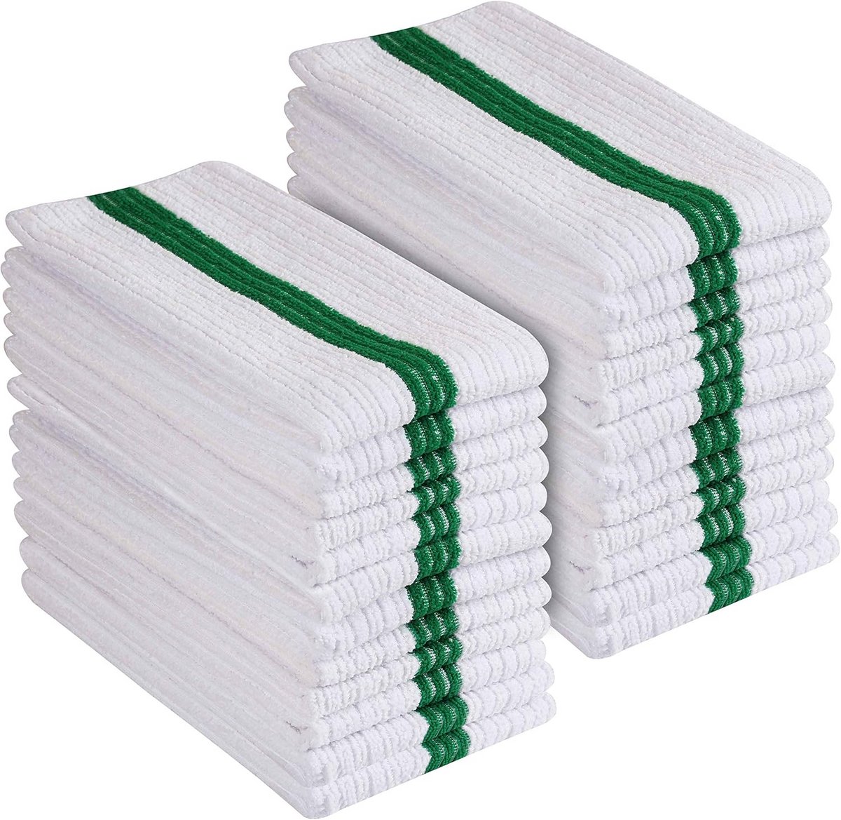 24x Professionele Microvezel Dweilen Grijs Wit Groene Streep - Keuken & Huis Schoonmaak