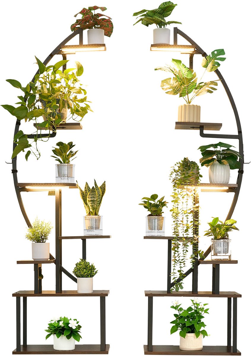 VEVOR Plantenstandaard met Kweeklampen (2-Pack), 7-Laags Bloemenstandaard, Bloementrap, Plantentrap, 3 Timers en 10 Helderheidsniveaus, Bloemenplank voor de Woonkamer, 550x260x1665mm