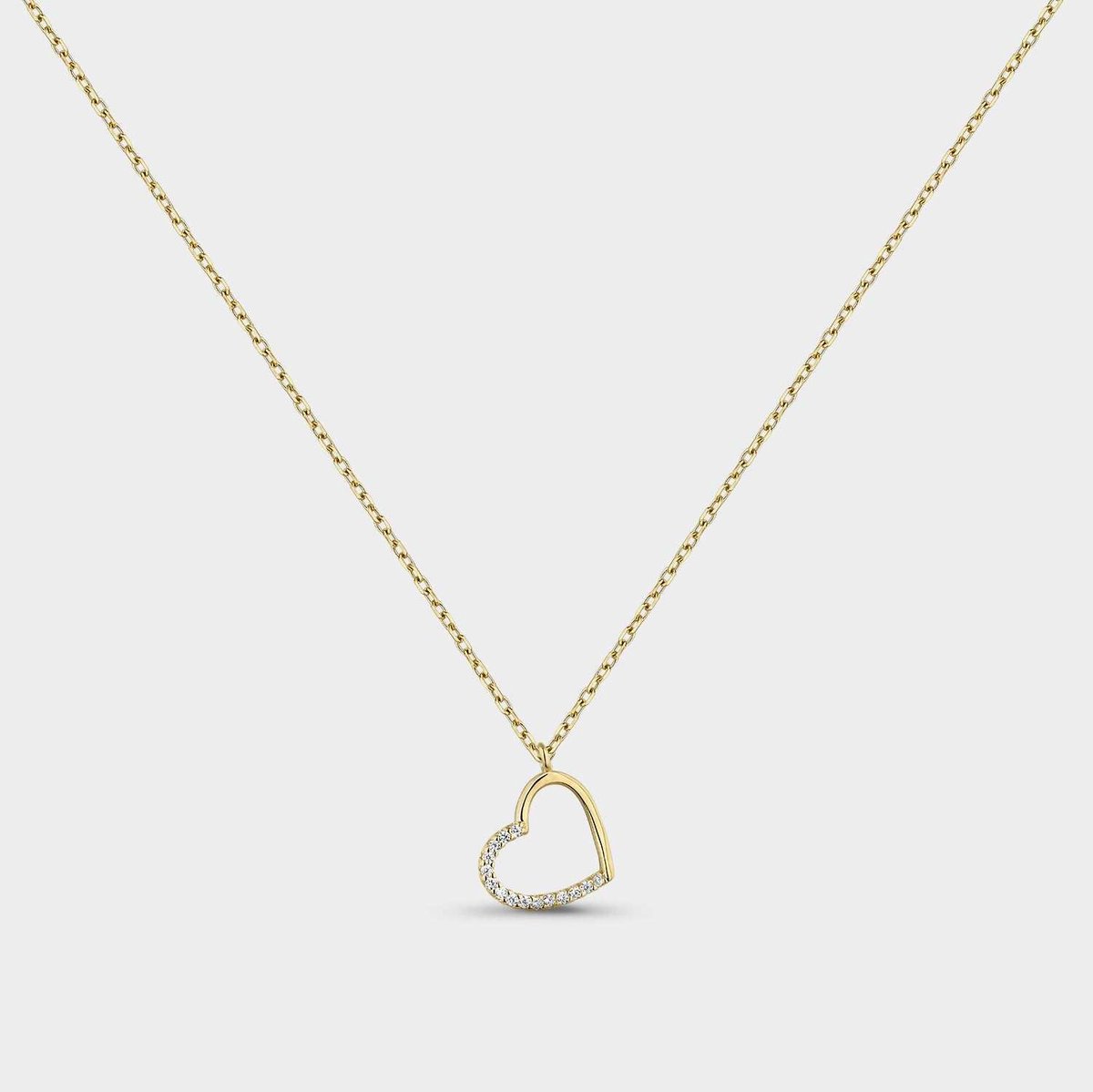 Gouden hart collier met witte zirkonen