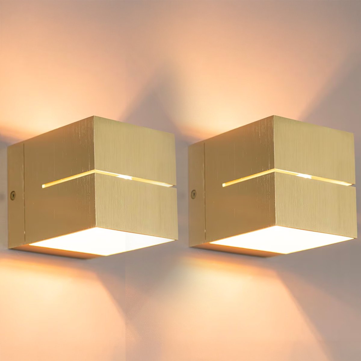LUSENZ wandlamp kubusvorm – 2 stuks g9 fitting – dimbaar up and down light – aluminium geborsteld goud – ip20 – binnenverlichting woonkamer slaapkamer eetkamer gang kantoor keuken