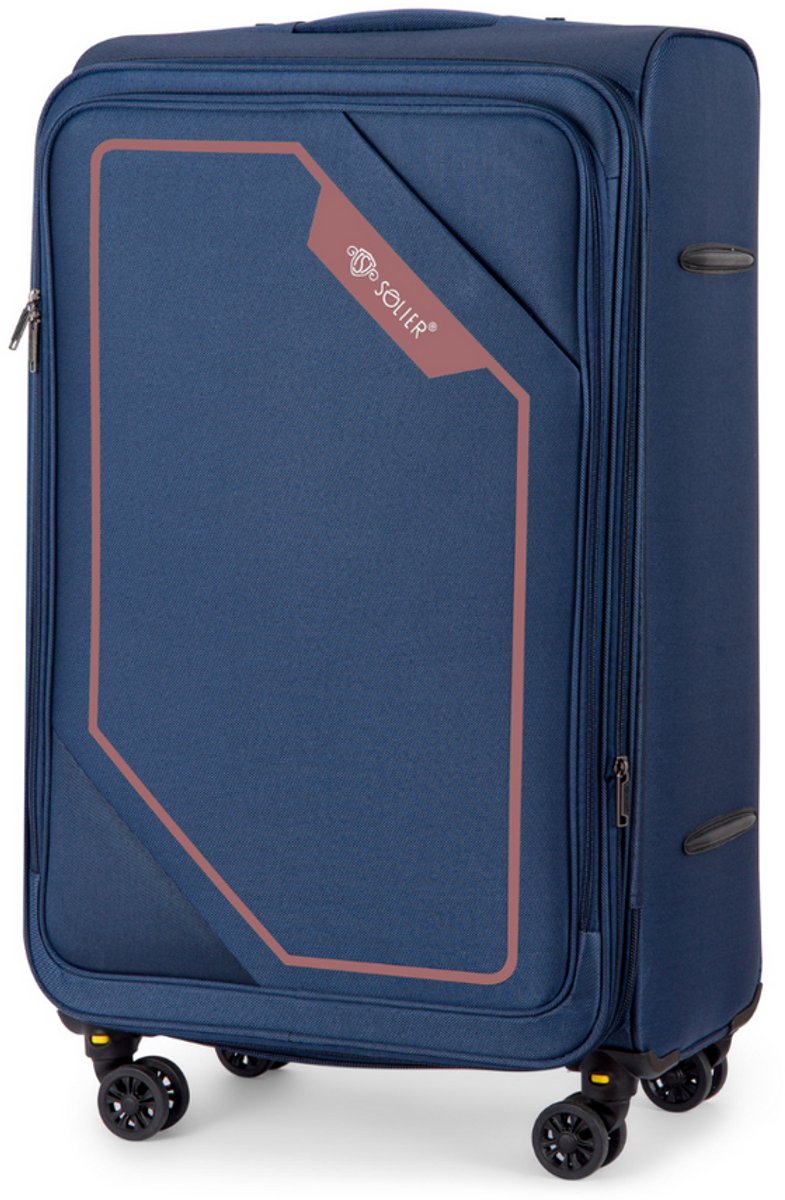 Solier Softflex 2240 - Reiskoffer middelgroot 23 inch - Softcase - Uitbreidbaar - 4 dubbele zwenkwielen - Donkerblauw/Bruin
