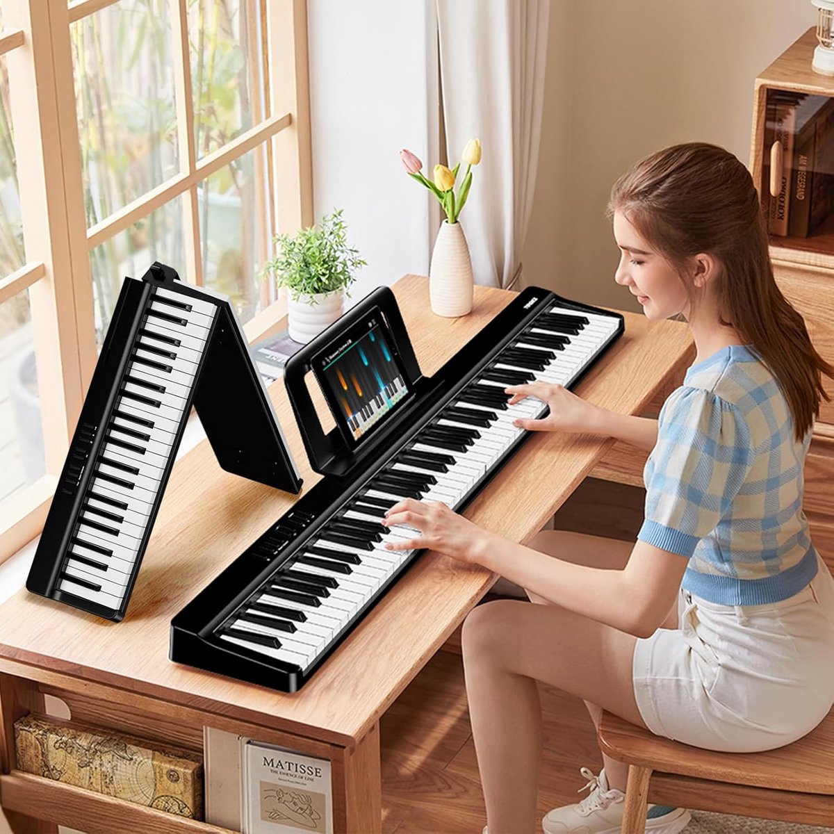 Digitale Piano - Klavier Opvouwbaar - Muziek Leren Spelen - 88 Gewogen Toetsen - 67.5 cm - Zwart