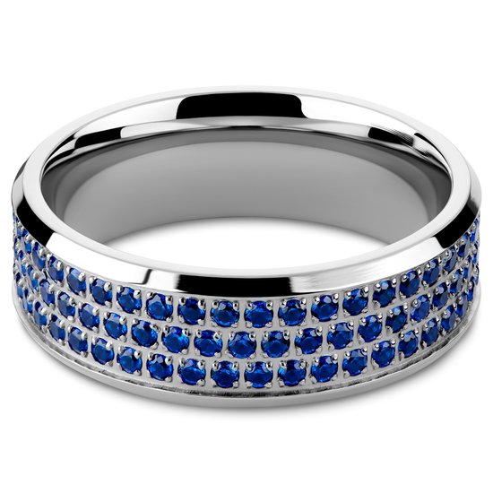 Hyperan | Anneau argenté en titane avec zircones bleues - 8 mm