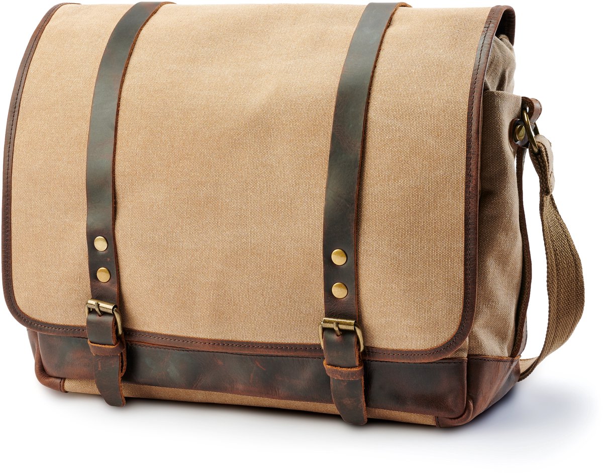 Lichtbruine Canvas en Leren Schoudertas in Vintage Stijl
