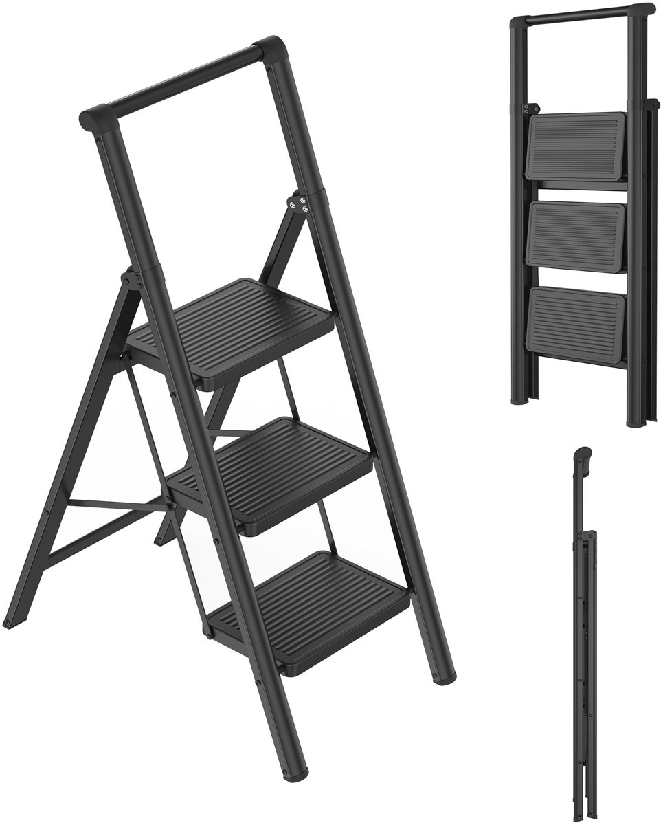 ACXIN 3 Traps Klappleider met Handgreep - Opvouwbaar - Draagvermogen 250 kg - Zwart