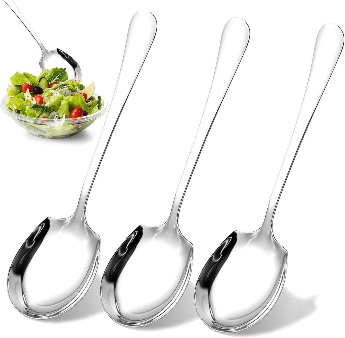 Set van 3 Grote RVS Opscheplepels 25 cm met Lange Steel