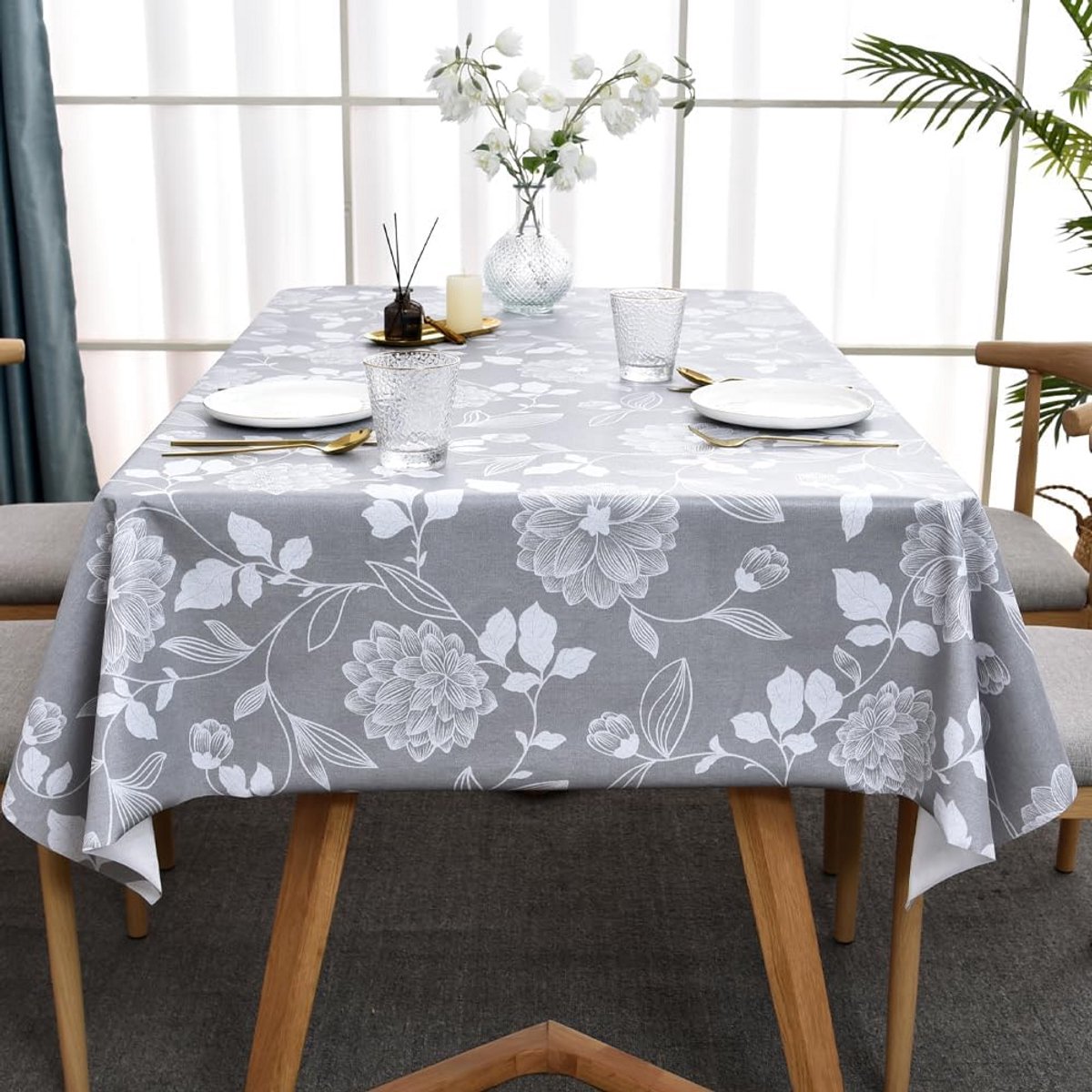 Waterdicht PVC Tafelkleed met Bloemmotief - Afwasbaar en Duurzaam