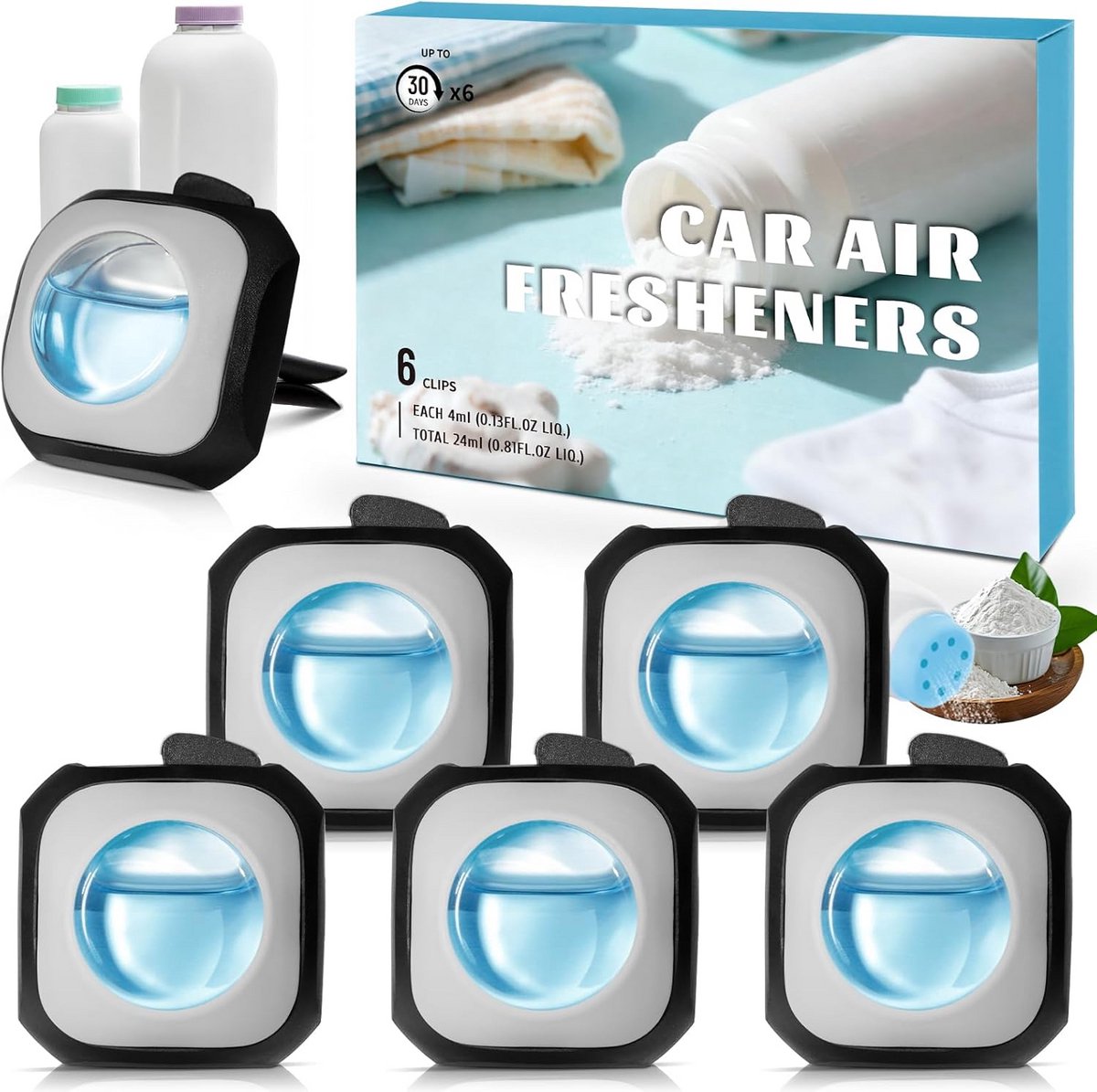 Auto Luchtverfrisser Ventilatieclip Babypoeder Geurverwijderaar 6 Stuks