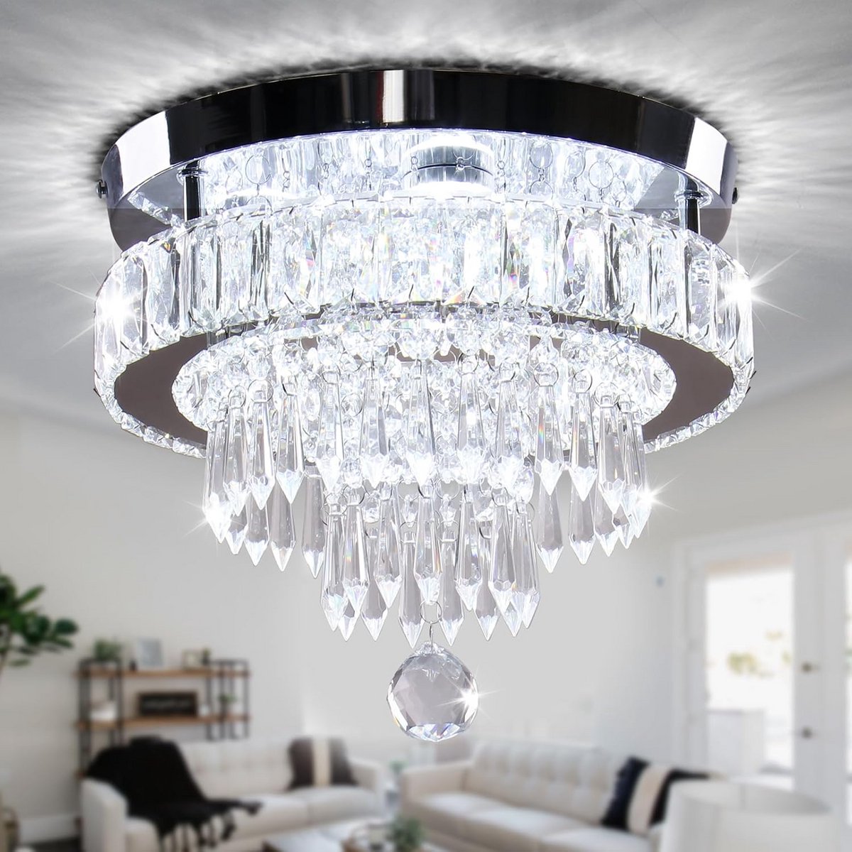 Moderne Inbouw Kristallen Kroonluchter Plafondlamp 11,8 inch voor Woonkamer en Slaapkamer
