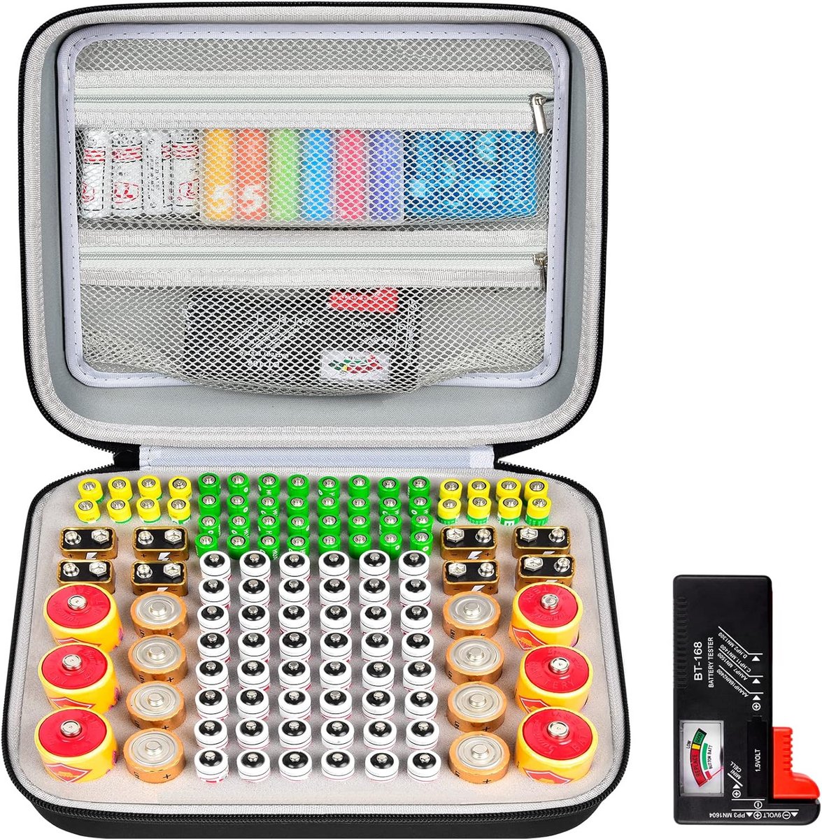 Batterij Opslag Organizer met Tester Ruimte voor AA AAA C D 9V Batterijen