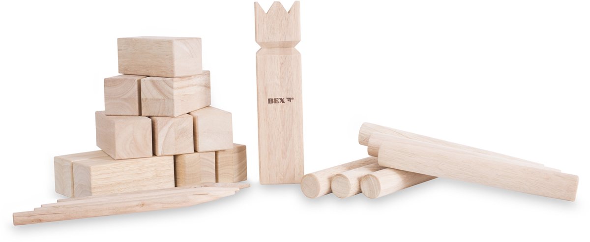 Bex Kubb Original – Zweeds Vikingschaak – Premium Buitenspel – Massief Rubberhout – Koning Met Houtkleurige Kroon – Vanaf 8 Jaar – Inclusief Draagtas — afbeelding 16