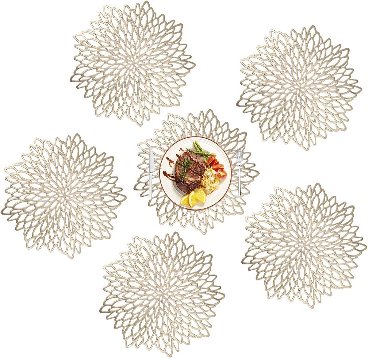 Set van 6 PVC Placemats Rond - Hittebestendig & Antislip Tafelonderleggers - Wasbaar