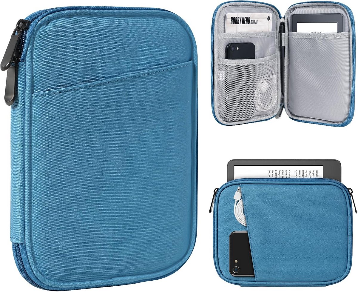Waterdichte Tablet Sleeve 6-7 inch met Opbergvakken - Blauwe Beschermhoes