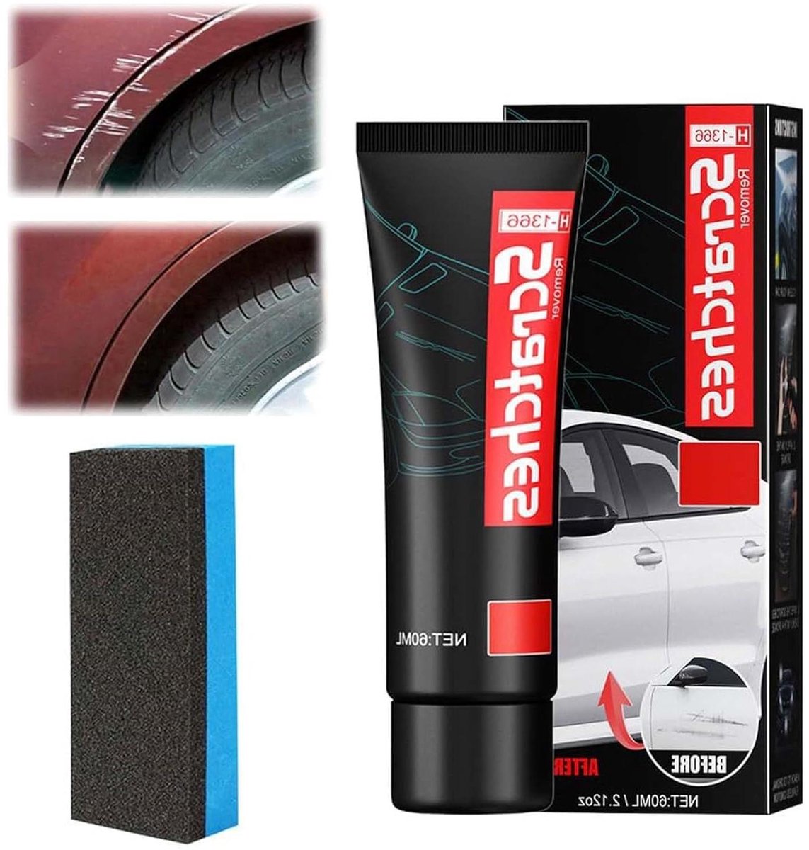 Schuurpasta voor auto, carrosserie krasverwijderaar met sponskwast, autopolish - 60 ml