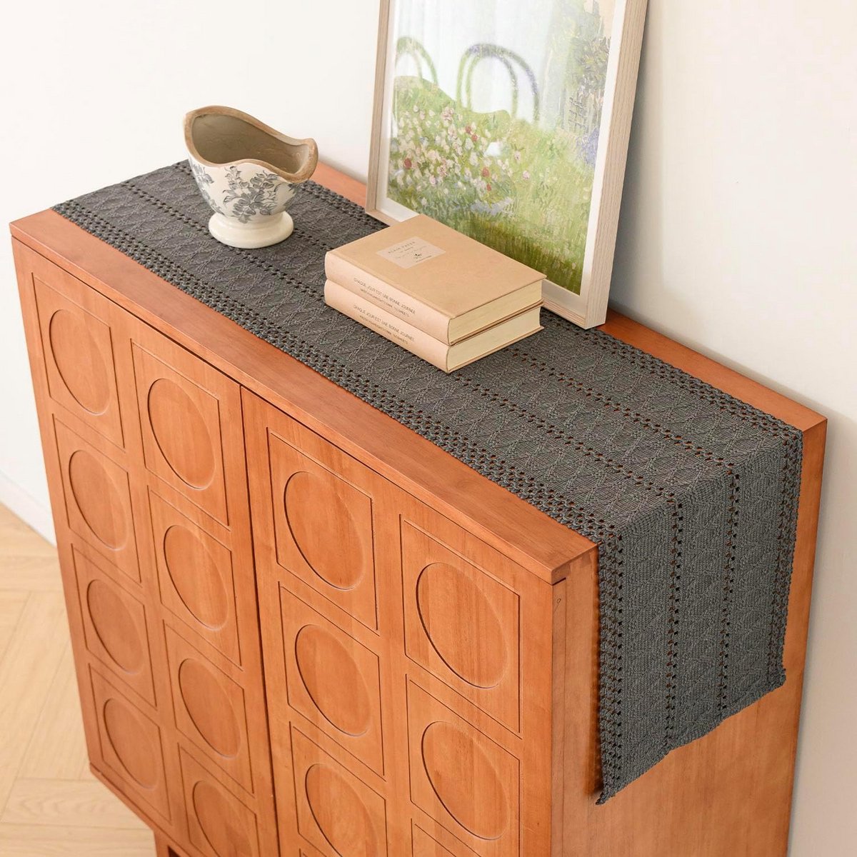 Boho Macramé Tafelloper Grijs Katoen Linnen Elegant en Rustiek