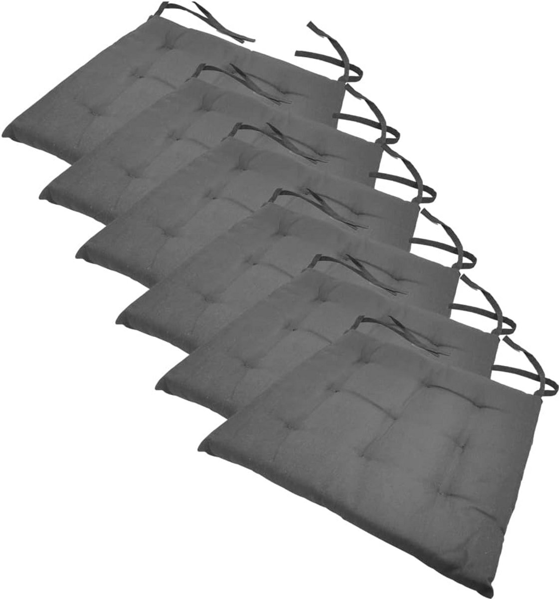 Set van 6 Stoelkussens 40x40 cm Grijs - Zitkussen voor Binnen en Buiten met Strik
