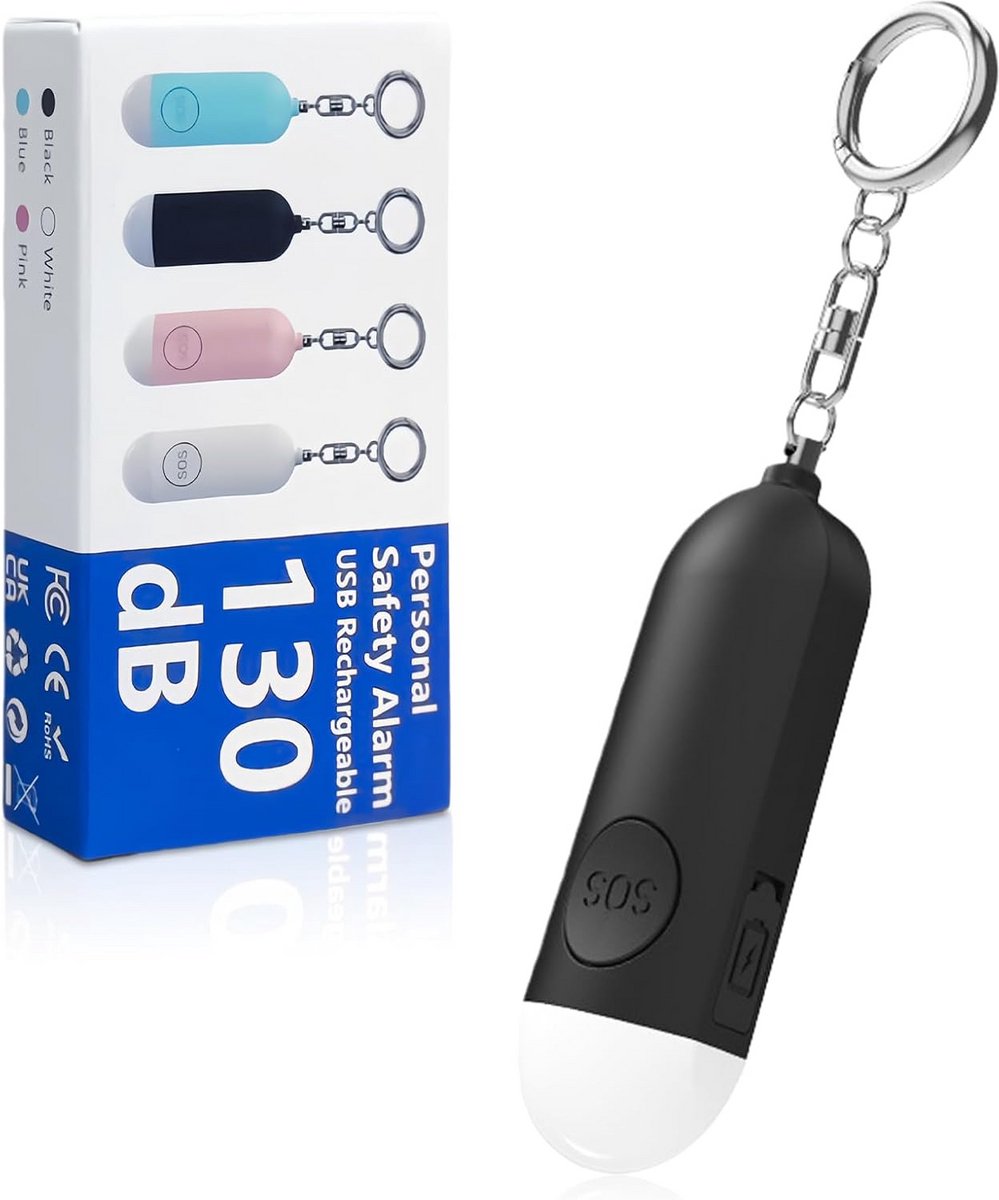 2 Stuks Persoonlijk Alarm 135 dB met LED Zaklamp en Sleutelhanger voor Zelfverdediging