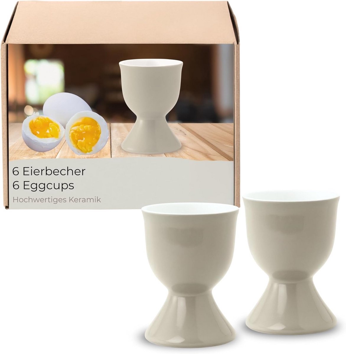 Set van 6 Keramische Eierdopjes Taupe Vaatwasserbestendig