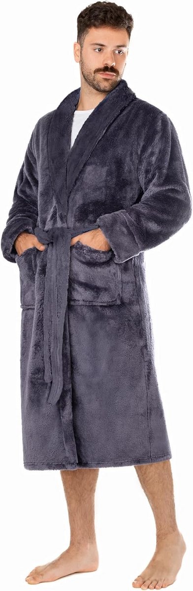 Warme Heren Badjas met Capuchon - Zachte Fleece Morgenjas Microvezel