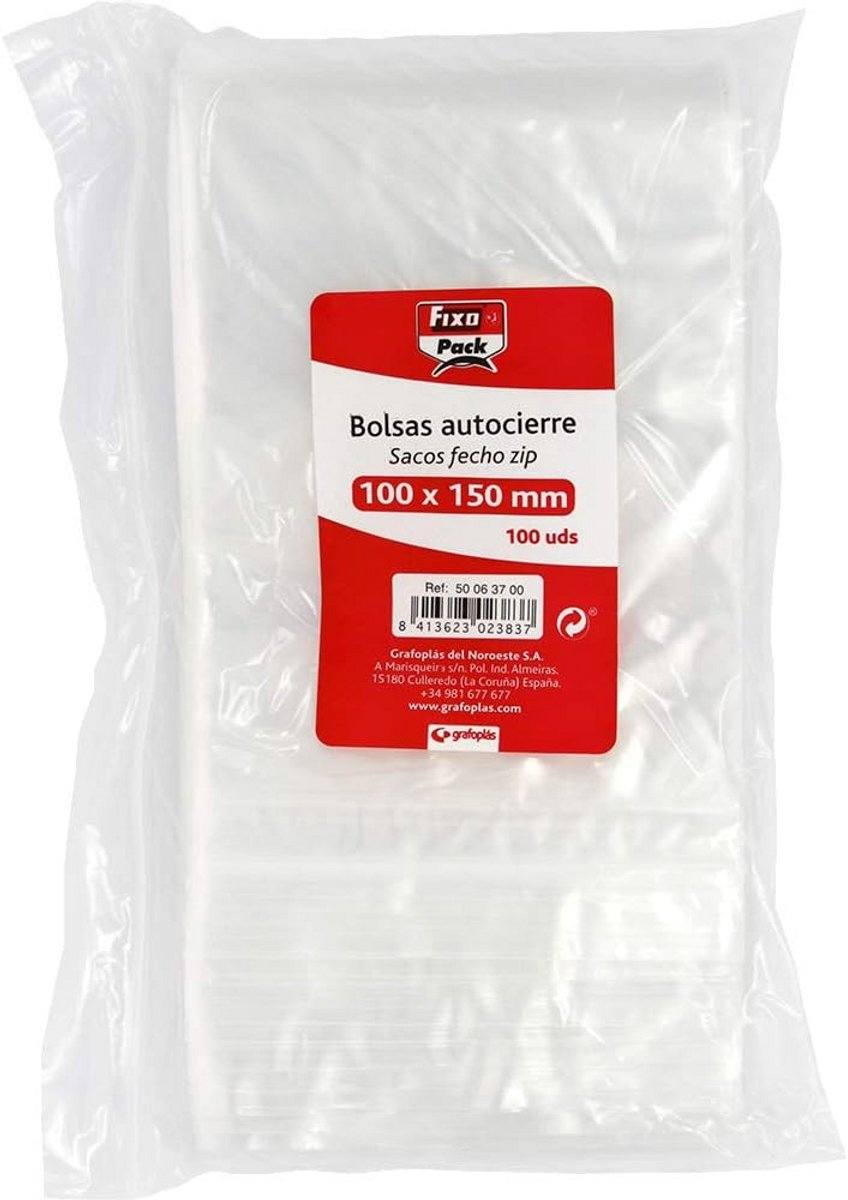 Set van 100 Zelfsluitende Zakjes 10 x 15 cm Transparant Plastic