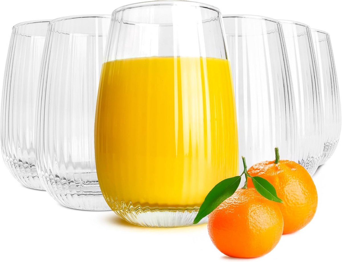 Set van 6 Ribbelde Drinkglazen 350 ml voor Water, Sap en Cocktails