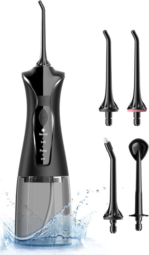 DVDSS® Waterflosser - Draadloze elektrische tandreiniger - 300 ml waterreservoir - Testwinnaar - Zwart