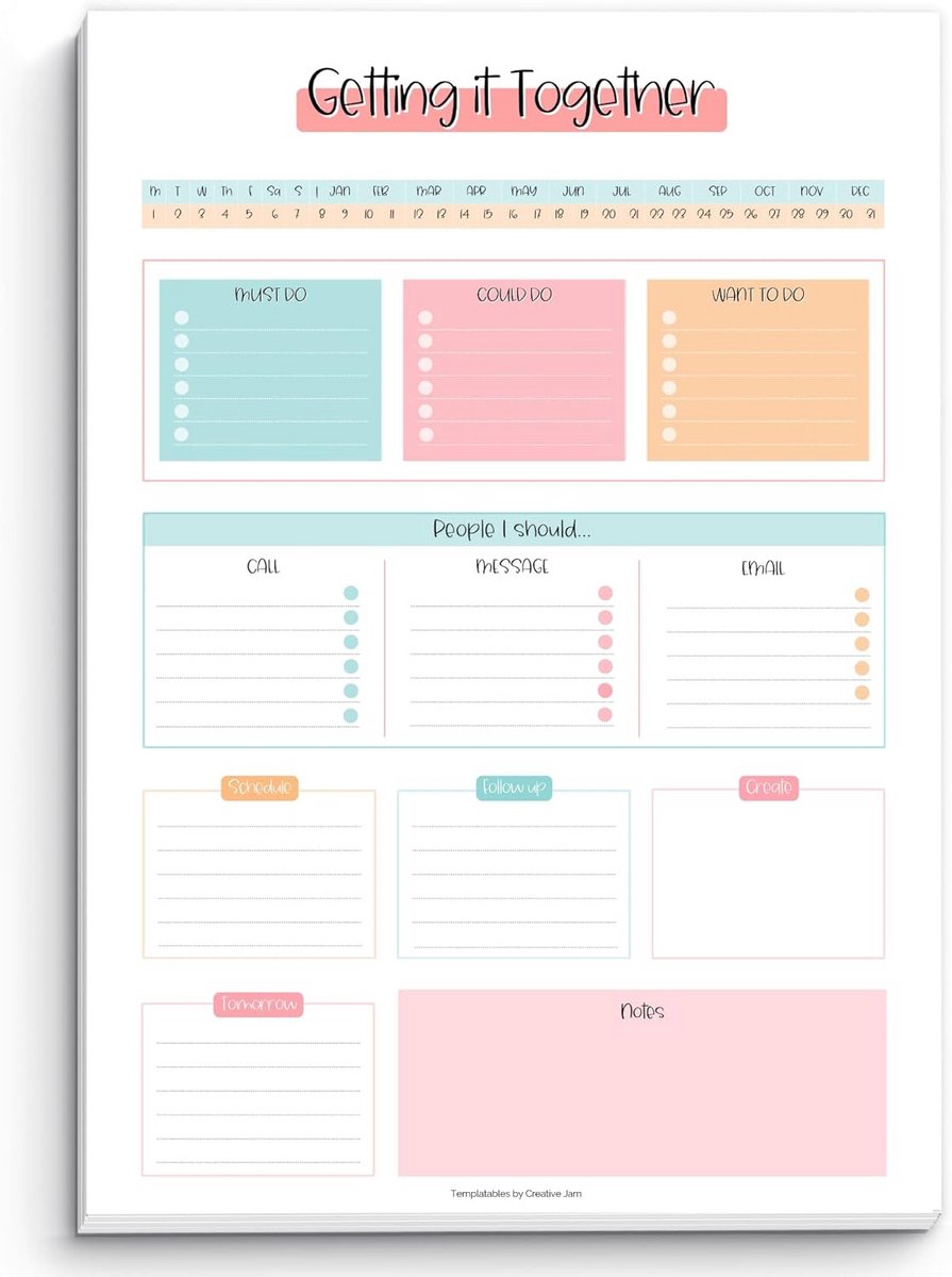 Productiviteitsplanner en Bureau-onderlegger met Brain Dump en To-Do Lijsten (A4, 50 Vellen)