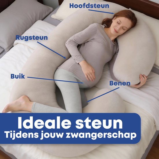 Earkings Zwangerschapskussen Zijslaapkussen 140x70cm C-vorm met Afneembare hoes - Body Pillow lichtgrijs van Earkings — afbeelding 3