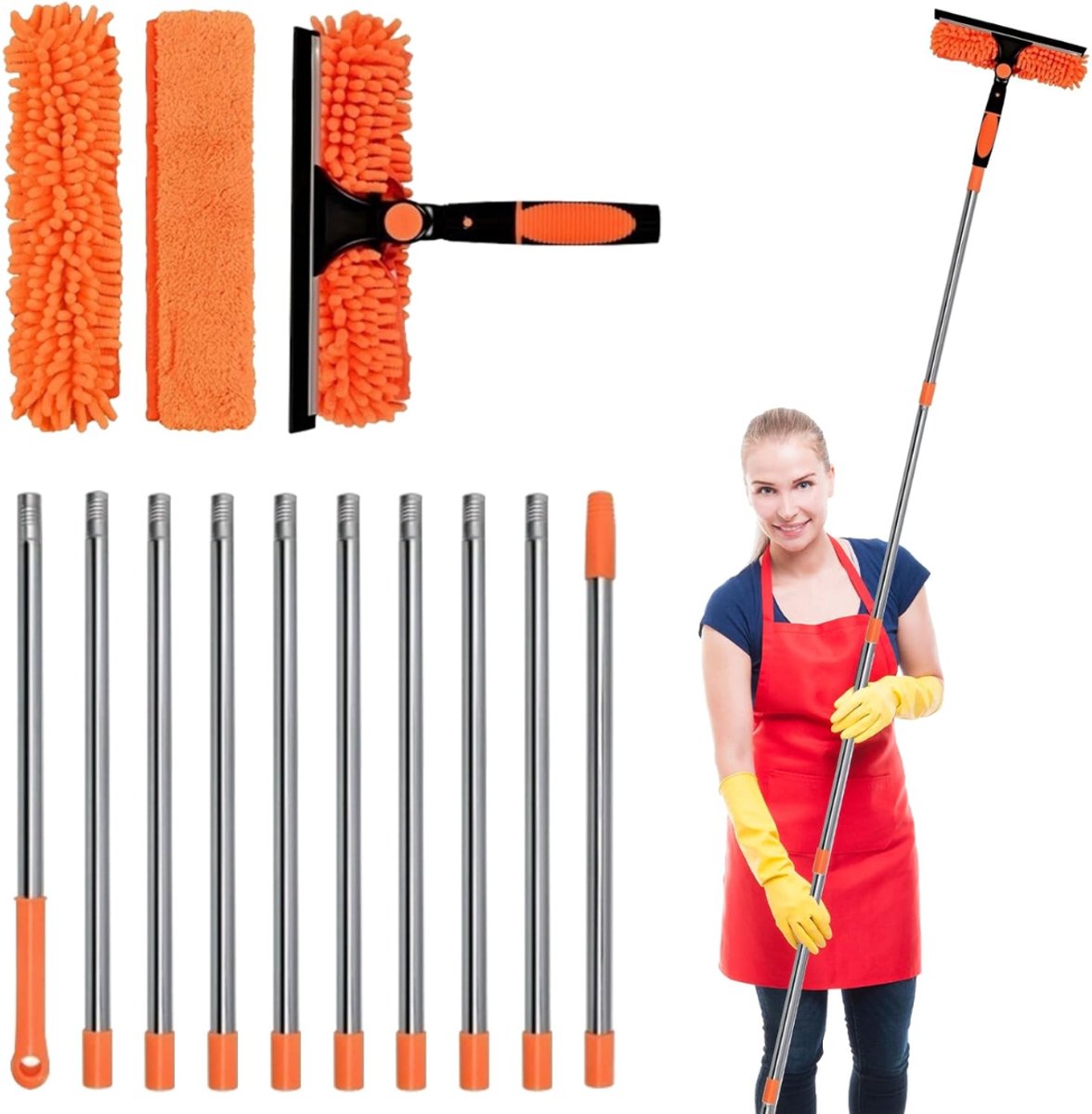 DnA® Telescoopsteel Ramenwassen - Ramenwasser Telescopisch - Telescoopsteel Voor Ramen - Oranje - 44cm x 16cm x 8cm