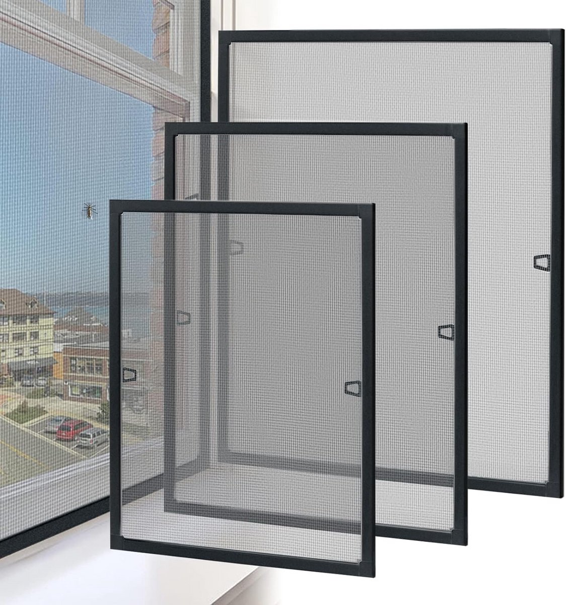 Hordeur voor Raam Aluminium Frame 80x100 cm - Muggenhor Zonder Boren UV-Bestendig Antracie