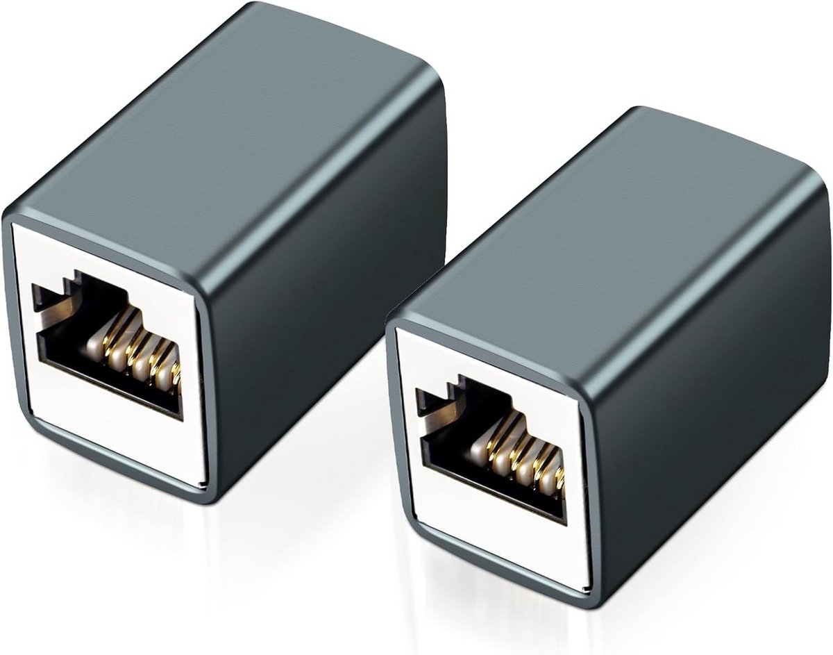 2x RJ45 Vrouwelijk naar Vrouwelijk Netwerkkoppeling - Ethernet Kabel Verlengstuk Grijs