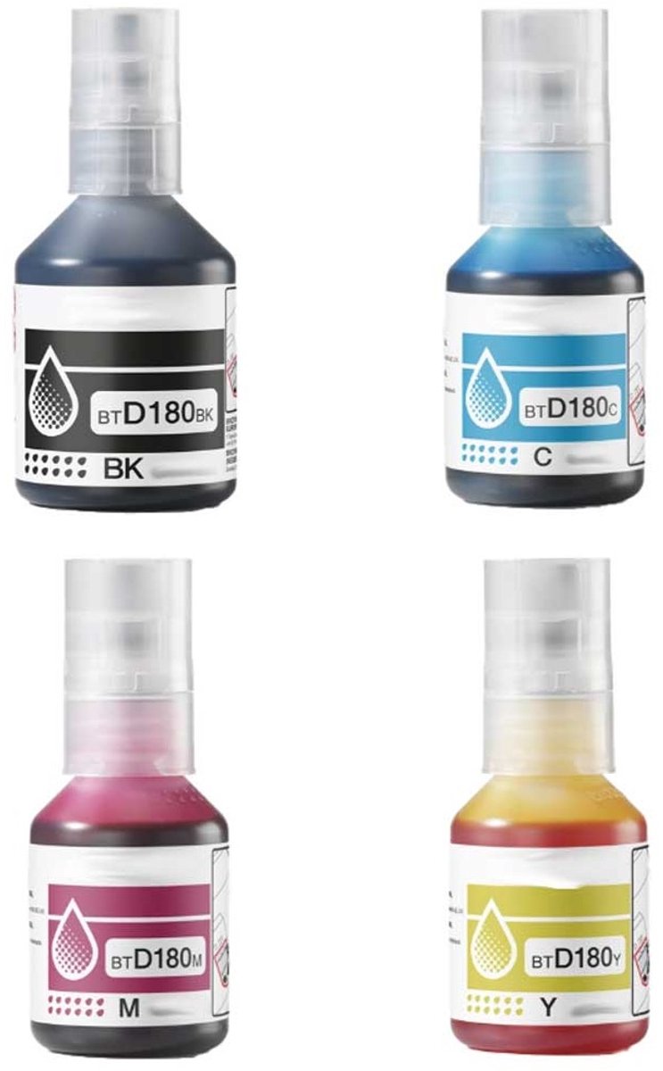 ABC huismerk set 4x fles navulinkt geschikt voor Brother BT-D180 geschikt voor DCP-T580DW DCP-T583DW DCP-T780DW