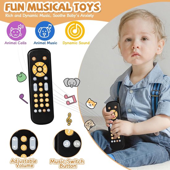 Baby Afstandsbediening Speelgoed - Met Licht, Geluid & 3 Talen (EN/FR/ES) - Educatief Ontwikkelingsspeelgoed voor Baby‘s vanaf 6 Maanden (Zwart) — afbeelding 3