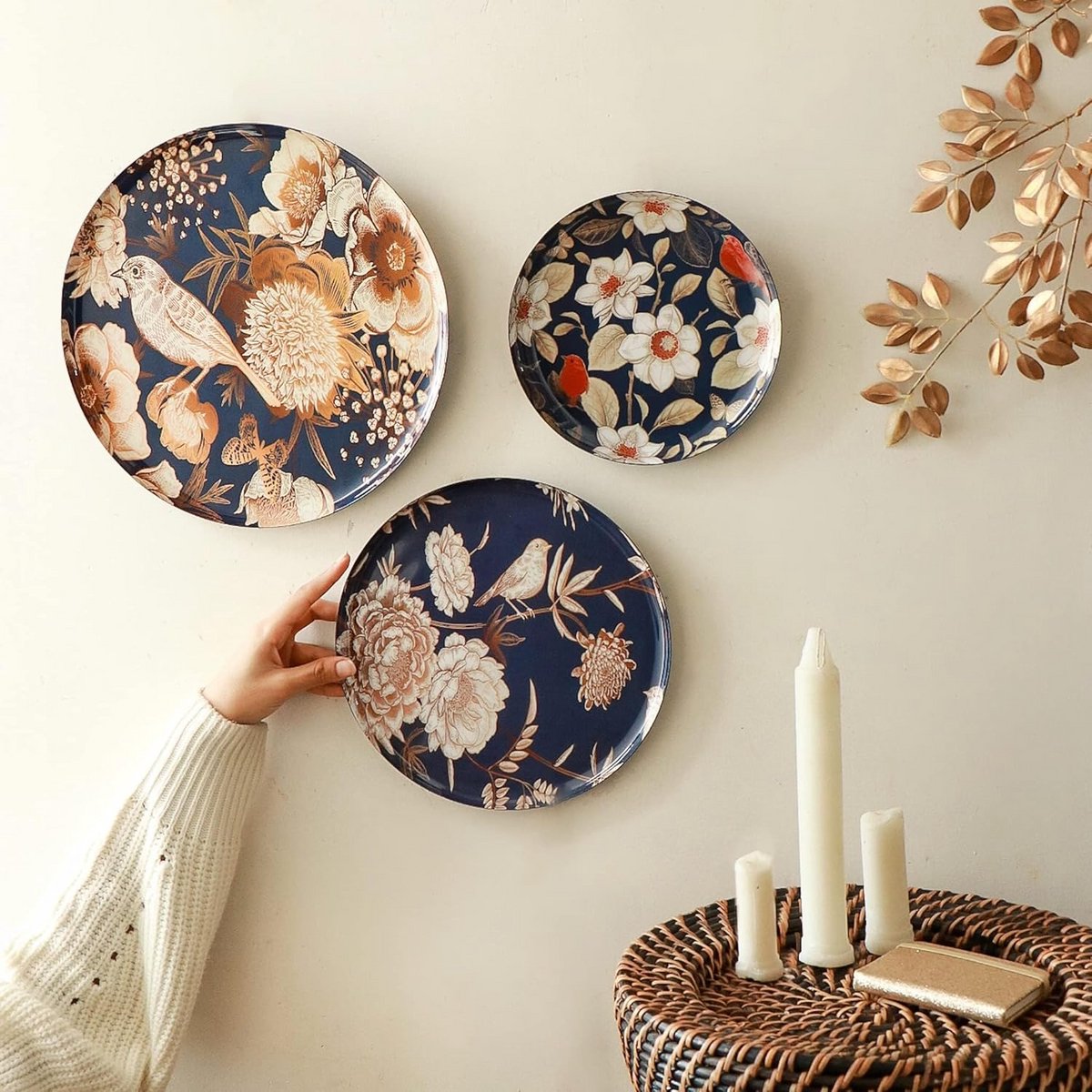 Set van 3 Oriental Blooms Wandborden - Decoratieve Muurkunst voor Woonkamer en Slaapkamer