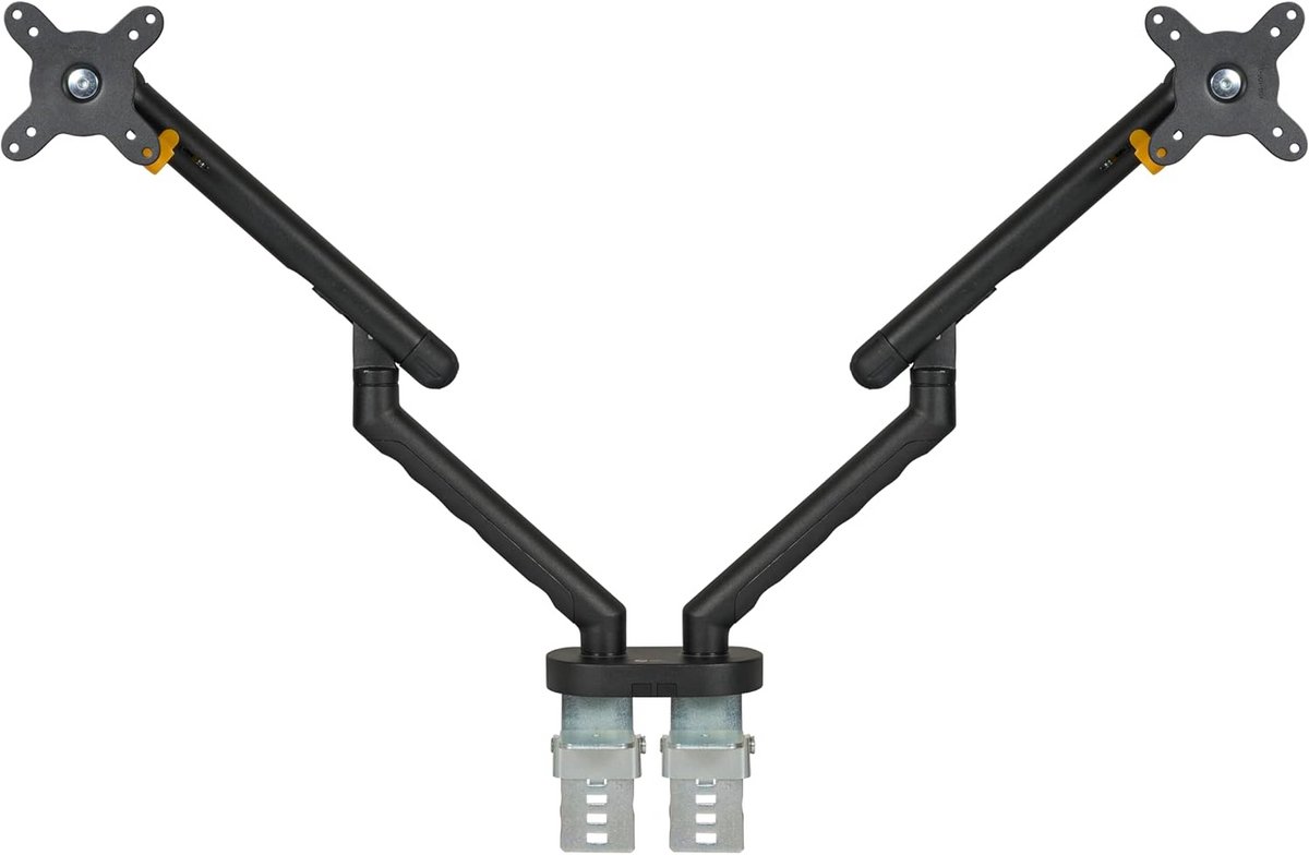 Dubbele Monitor Arm voor 2 Schermen tot 27 Inch - Flexibele Tafelhouder - In Hoogte Verstelbaar - Zwart