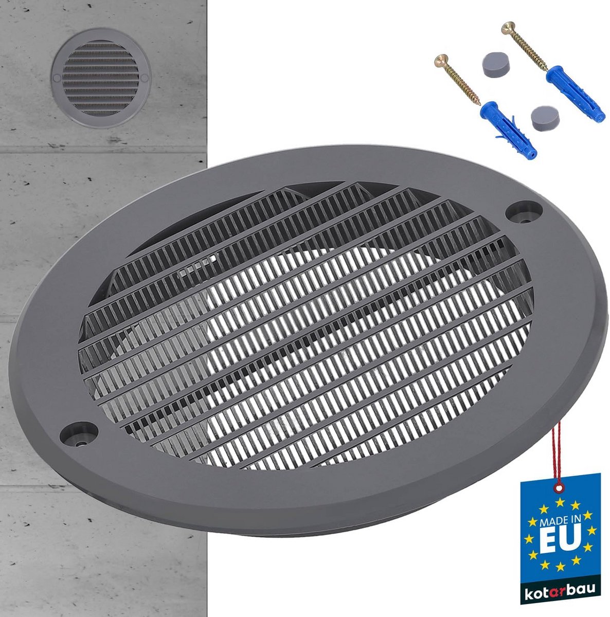 Rond Ventilatierooster ⌀ 125 mm met Insectenhor voor Ventilatiekanaal - Grijs Kunststof Afsluitrooster
