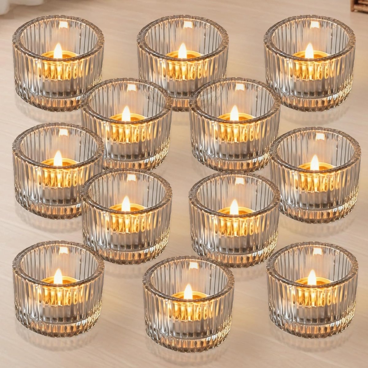 12 pieces tea light holders - glazen - transparant