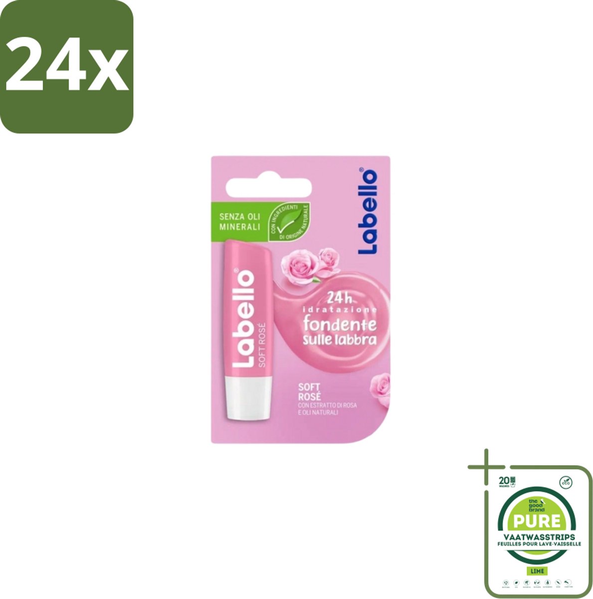 Labello – Lippenbalsem – Soft Rosé - Voordeelverpakking - 24 stuks - Lippenbalsem - Hydratatie