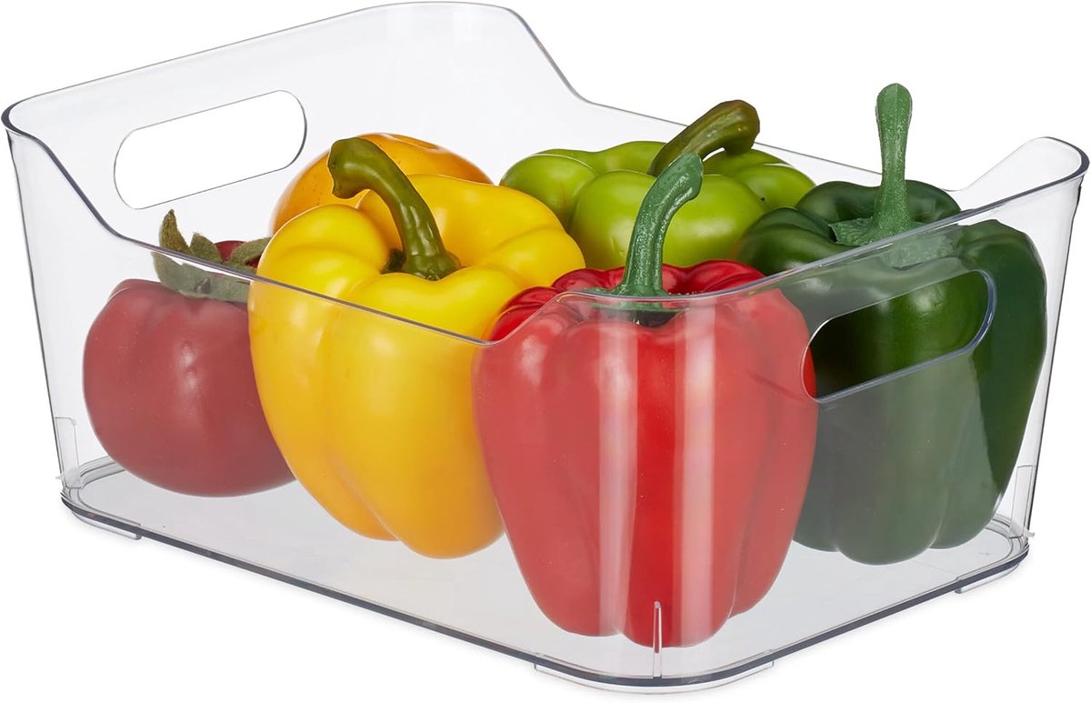 Famanu - Koelkast organizer, HxBxD: 10,5 x 25 x 18 cm, opbergbak fruit, kaas, koelkastbakje met handgrepen, transparant