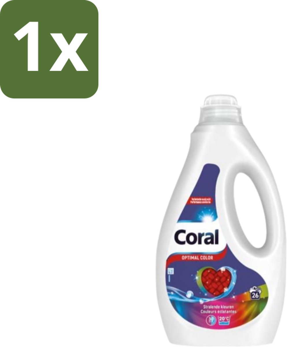 1 x Coral – Vloeibaar Wasmiddel – Optimal Color – 1,17 L - Kleurverzorging - Wasmiddel - Kleurbehoud - Vlekverwijdering - Wasprogramma