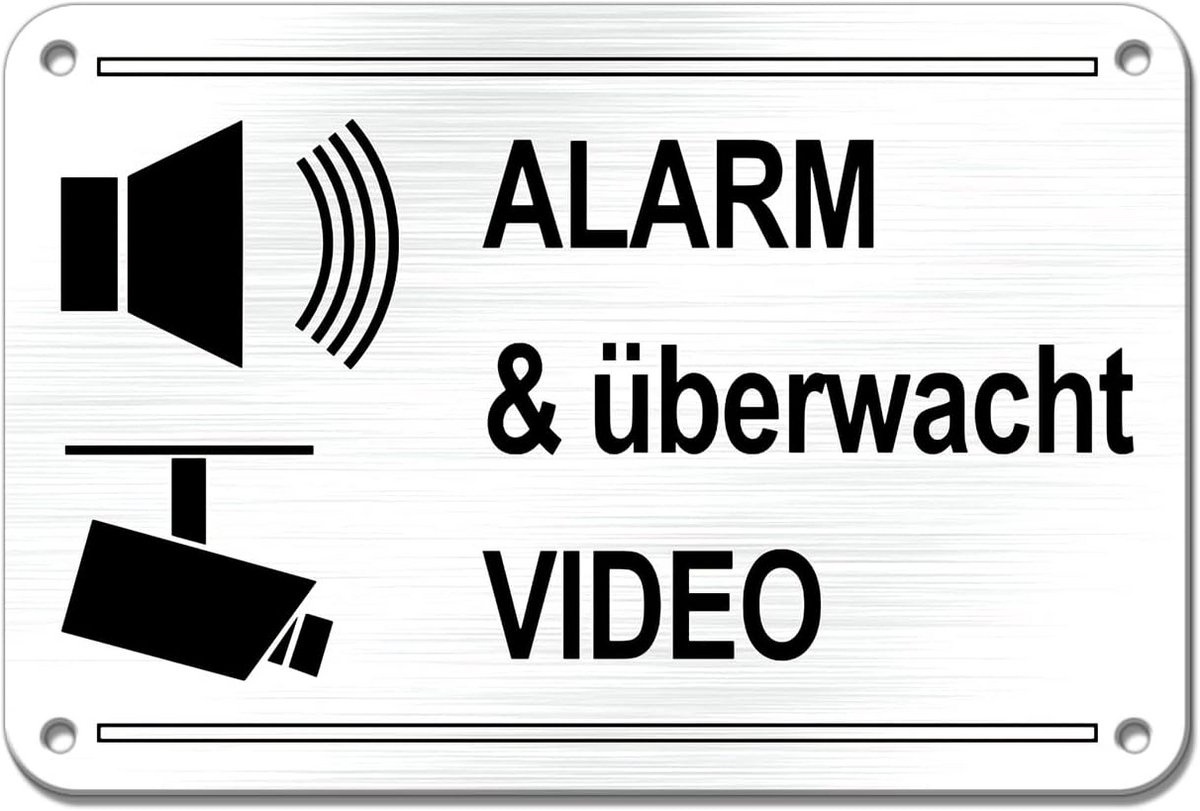 Aluminium Camerabewaking en Alarm Waarschuwingsbord - 15x10 cm met Montagemogelijkheden